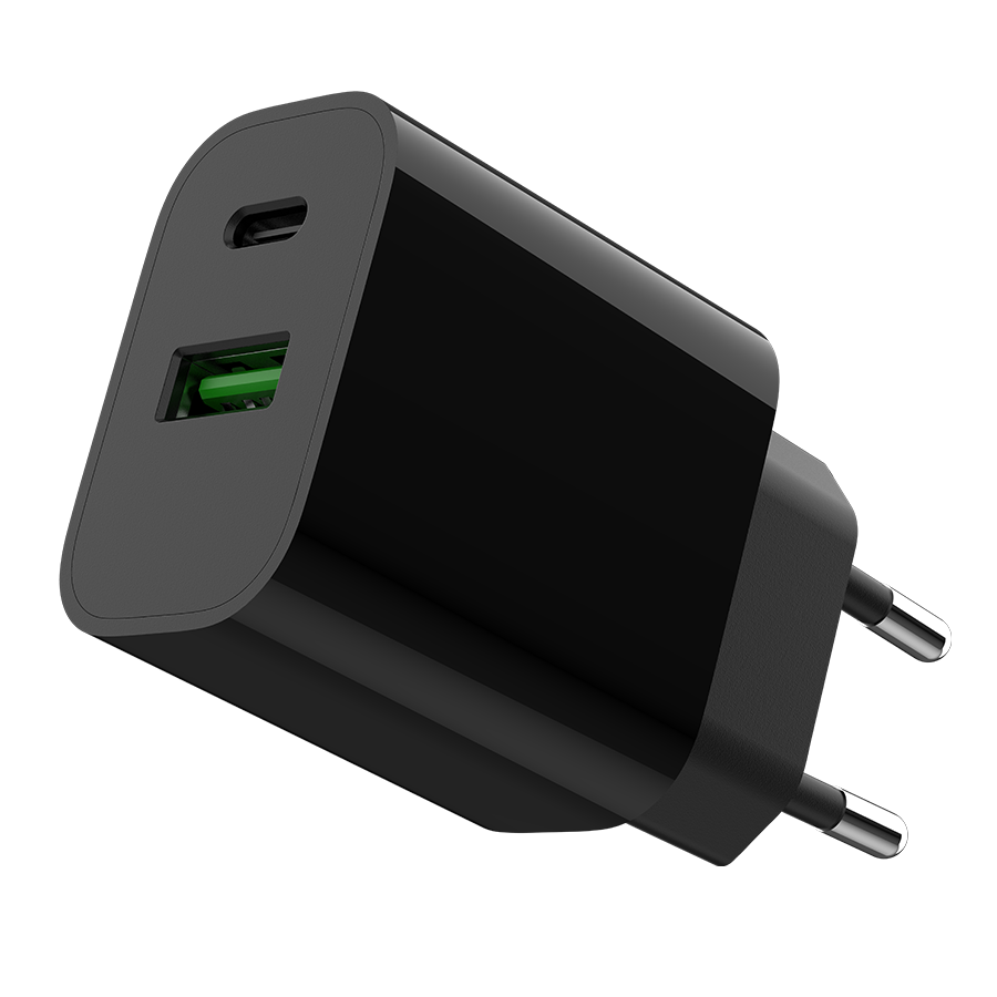 USB punjač 1xType-C + 1xUSB-A fast charger, 20W, black GEMBIRD, TA-UC-PDQC20-01-BK
