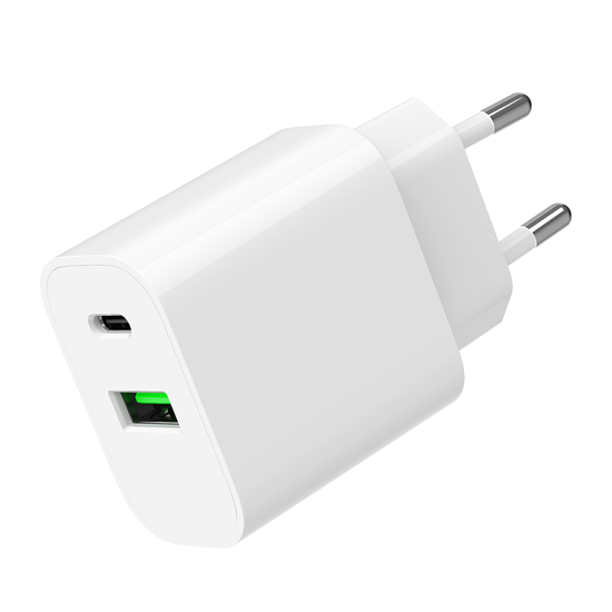 Picture of USB punjač 1xType-C + 1xUSB-A fast charger, 20W, white GEMBIRD, TA-UC-PDQC20-01-W