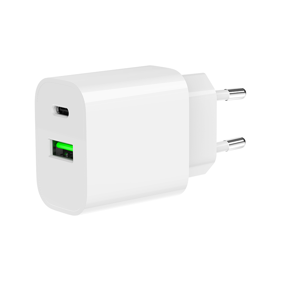USB punjač 1xType-C + 1xUSB-A fast charger, 20W, white GEMBIRD, TA-UC-PDQC20-01-W