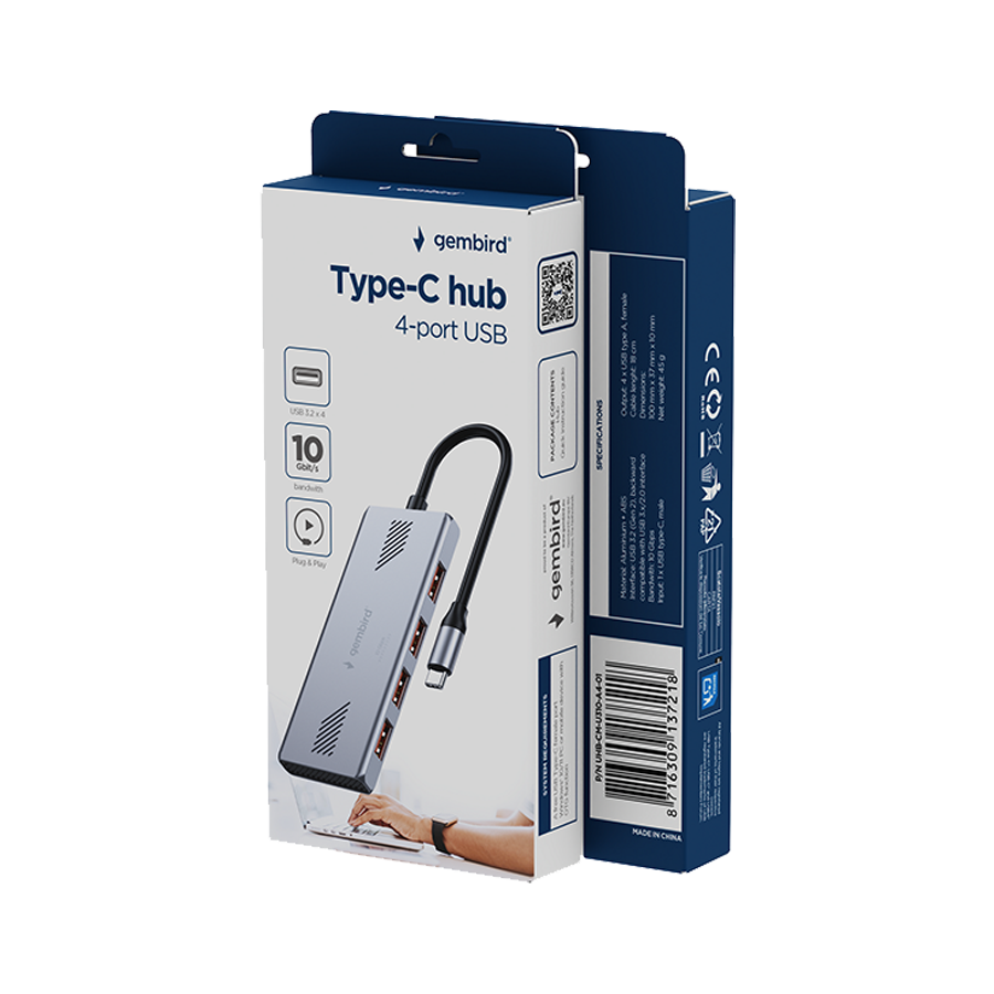 USB HUB GEMBIRD Type-C to 4-port USB 3.2 (Gen 2) UHB-CM-U310-A4-01
