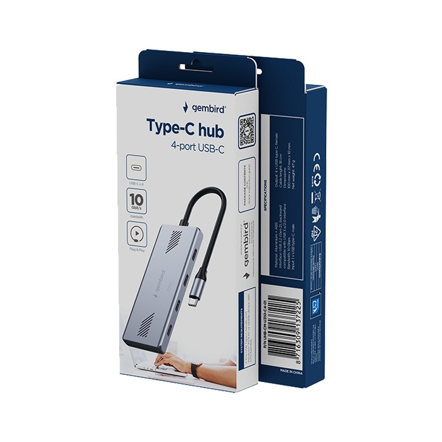 USB HUB GEMBIRD Type-C to Type-C, 4-port USB-C 3.2 (Gen 2) Type-C hub, UHB-CM-U310-C4-01