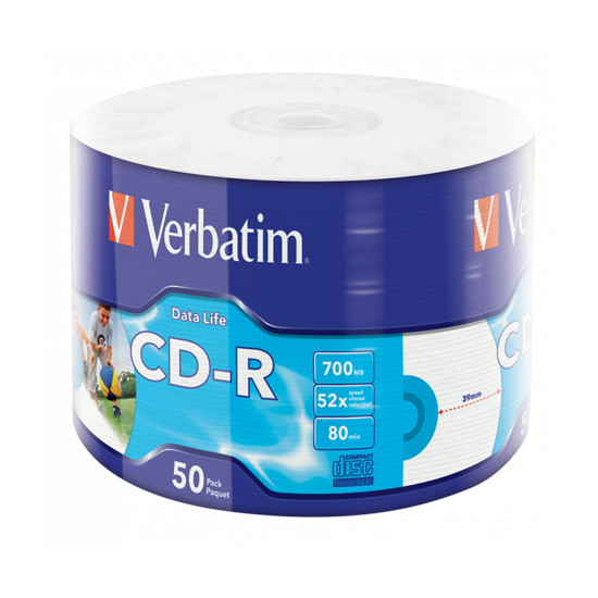 Picture of CD-R,VERBATIM, 700 MB,52X,spindle 50 kom WRAP,printable,43794