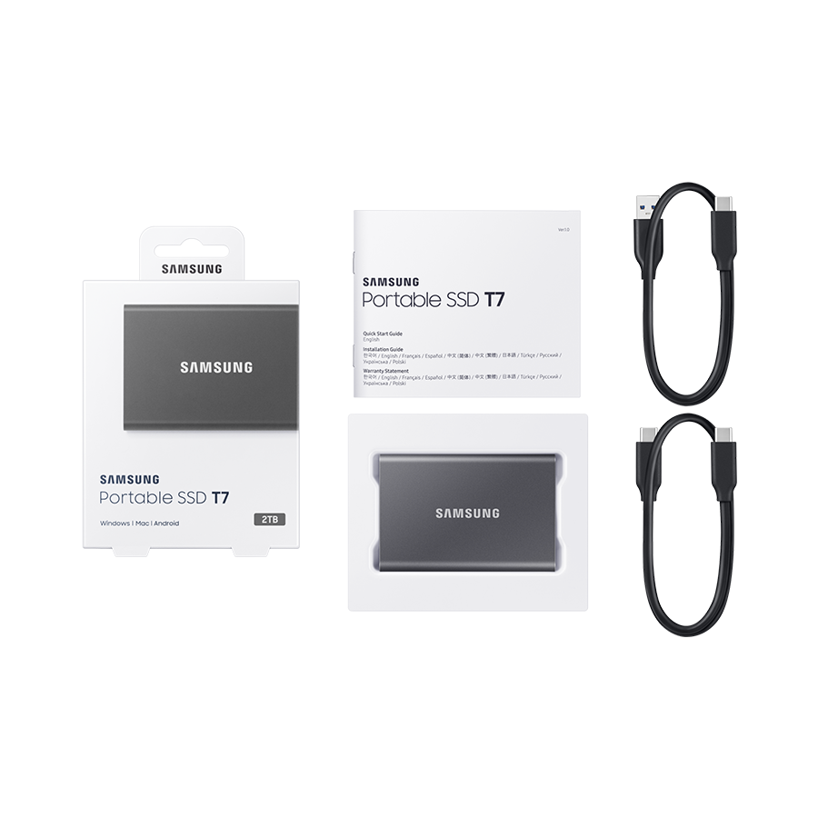 EXT.SSD SAMSUNG Portable T7 2TB USB 3.2 Gen 2 Sequential Read/Write : Up to 1,050MB/sec /Up to 1,000 MB/sec/titan grey/MU-PC2T0T/WW