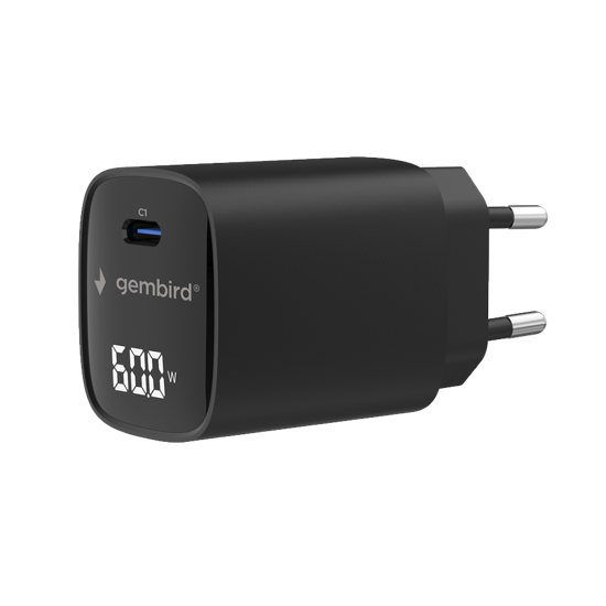 USB punjač Type-C fast charger, 60W USB LCD, black, GEMBIRD, TA-UC-1C-PD60LCD-01-BK