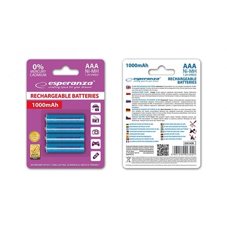 Punjive baterije ESPERANZA RECHARGEABLE Ni-MH AAA 1000MAH 4kom. blue, EZA102B - Image 2