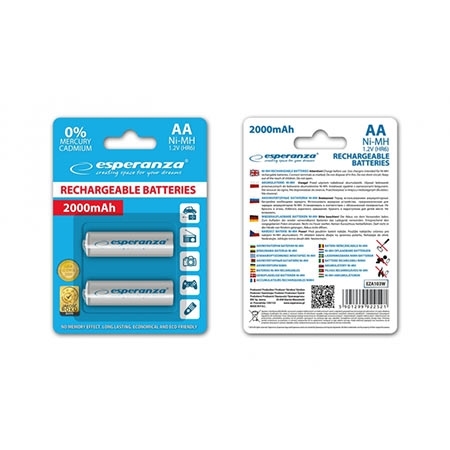 Punjive baterije ESPERANZA RECHARGEABLE Ni-MH AA 2000MAH 2kom. white, EZA103W - Image 2