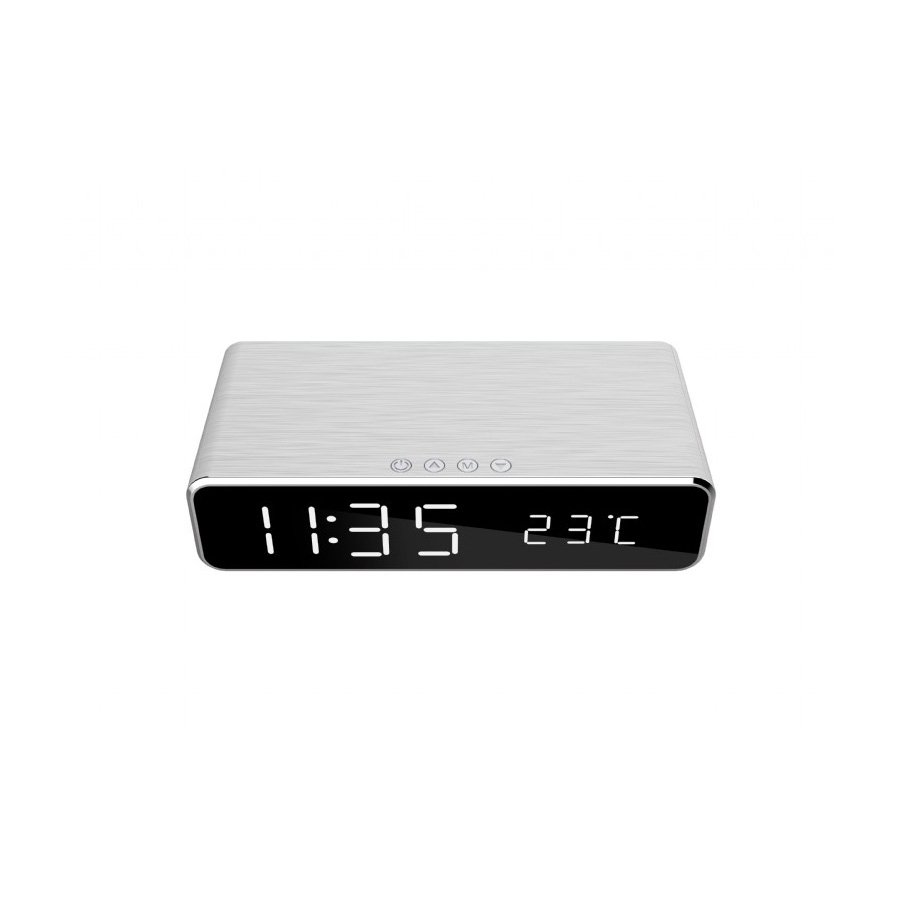 Digitalni sat sa wireless bežičnim punjačem za mobitel GEMBIRD, silver, DAC-WPC-01-S - Image 2