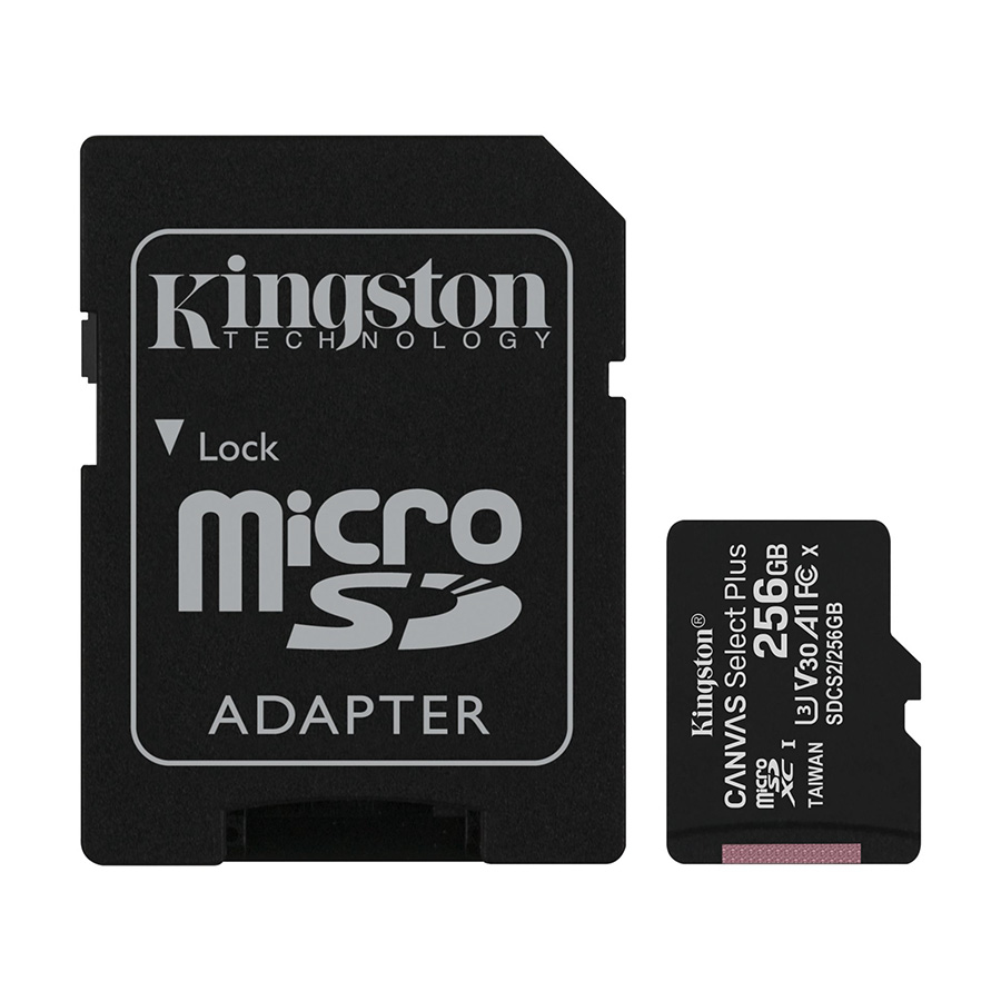 Micro SD card Kingston 256 GB SDHC SDCS2/256GB Class10 Canvas Select Plus SD adapter;100MBs Read,Class 10 UHS-I