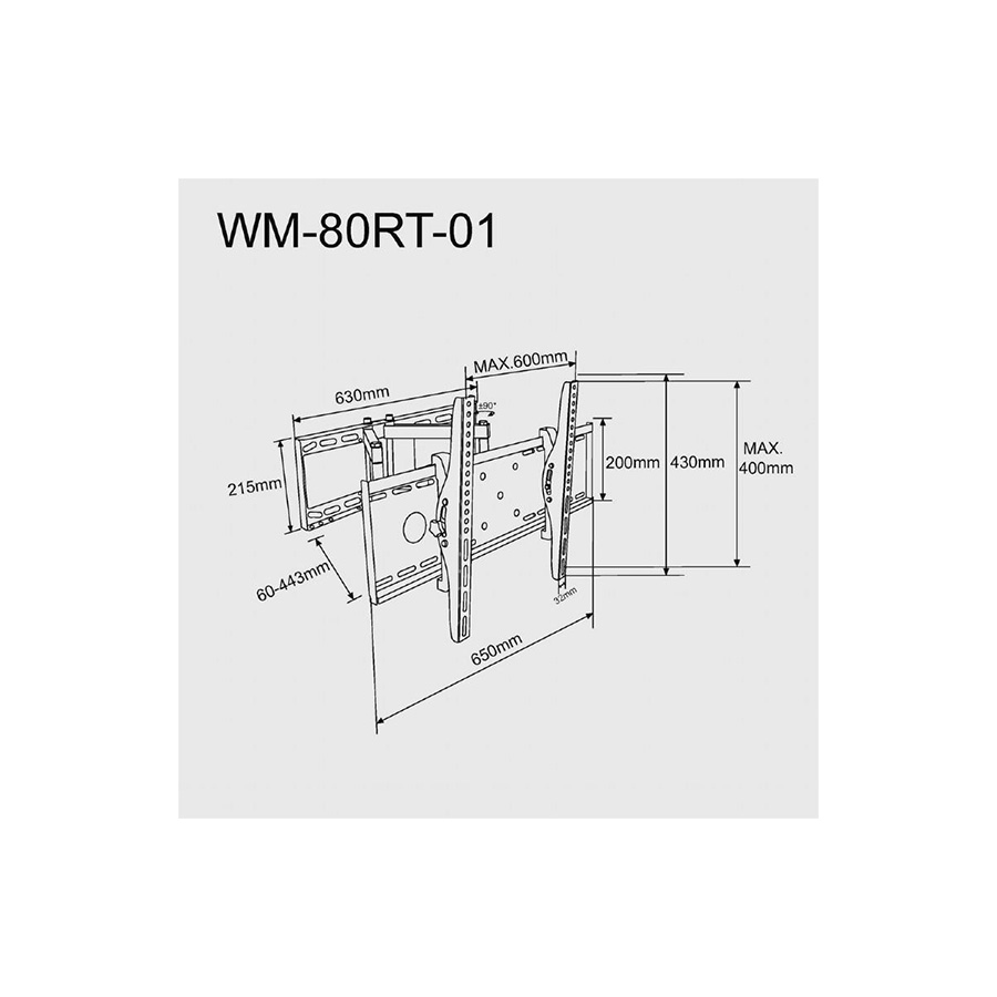 Zidni nosač GEMBIRD WM-80RT-01 nagib & rotacija, mogućnost montaže u ugao zida 32" - 80" zglobni - Image 4