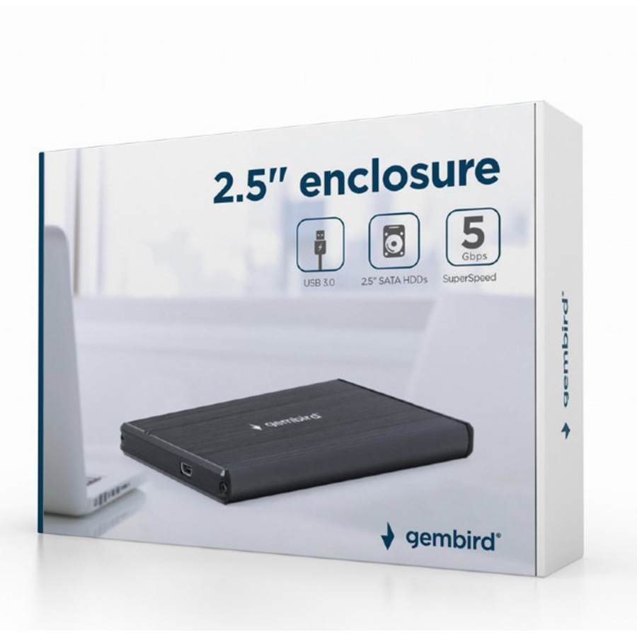 Kućište za externi 2,5" USB 3.0 HDD GEMBIRD brushed aluminum, black, EE2-U3S-3 - Image 2
