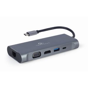 Docking station USB adapter Type-C 7-in-1 multi-port adapter Hub3.0 + HDMI + VGA + PD + card reader + stereo audio, space grey GEMBIRD A-CM-COMBO7-01