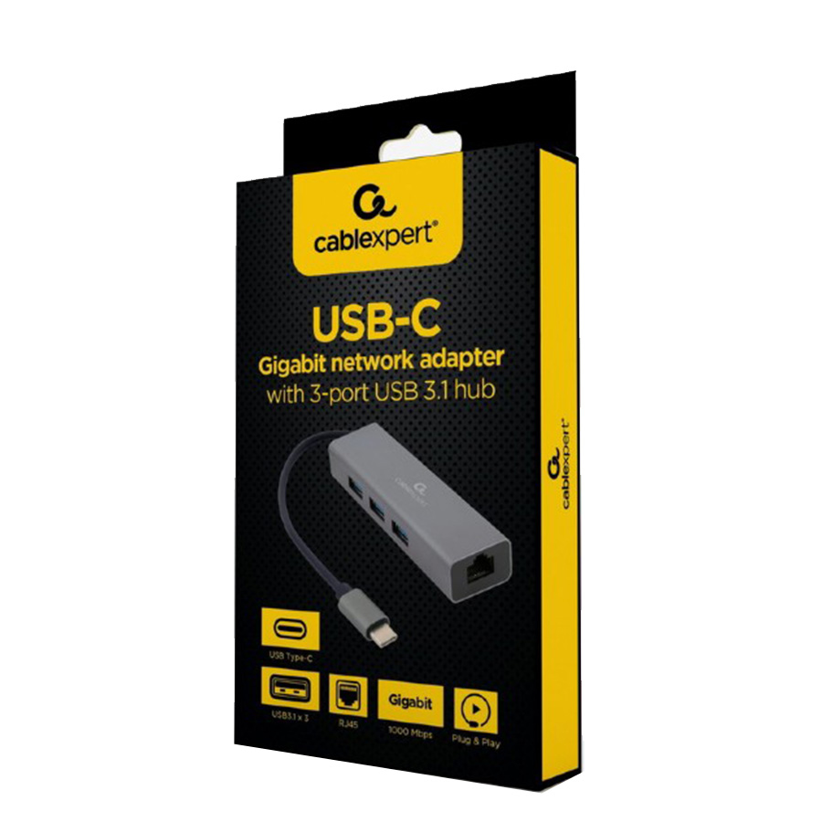 Docking station GEMBIRD USB adapter Type-C Gigabit ethernet 3-port + USB hub 3.1 A-CMU3-LAN-01 - Image 2
