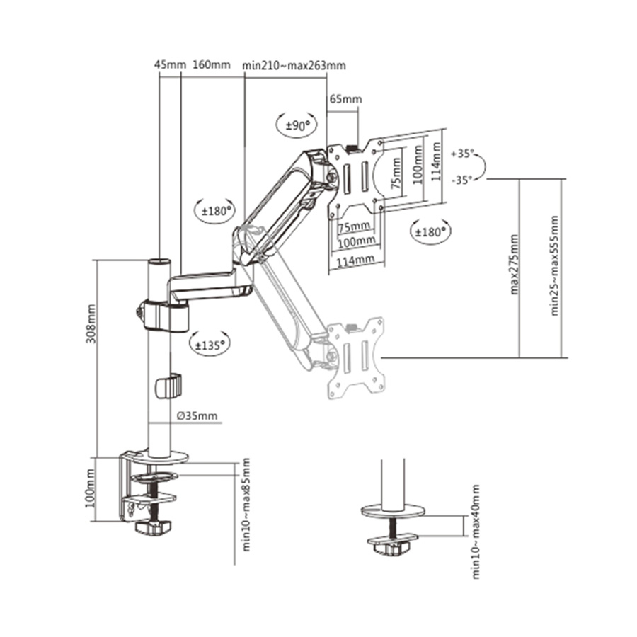 NOSAČ ZA MONITOR GEMBIRD MA-DA1P-01, montaža na stol, (tilting), 17”-32”, up to 9 kg - Image 2