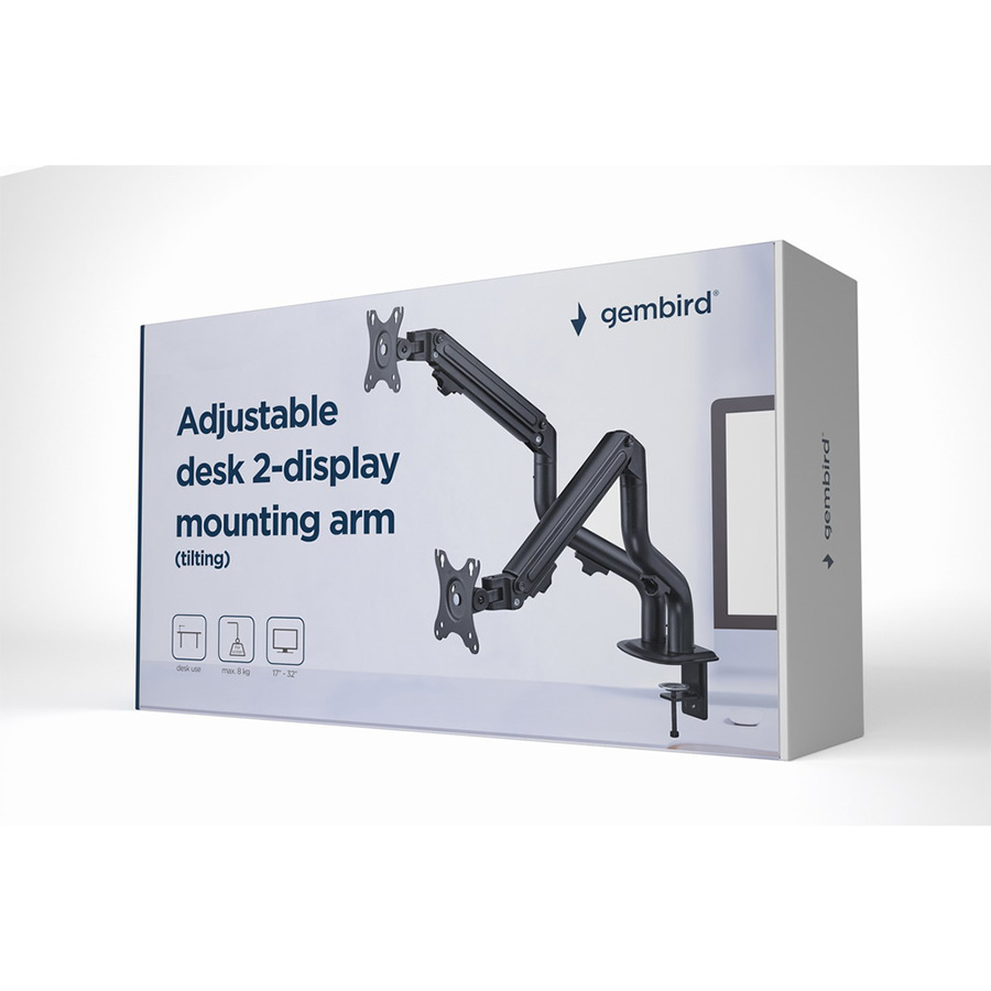 NOSAČ ZA DVA MONITORA GEMBIRD MA-DA2-02, montaža na stol, (tilting), 17”-32”, up to 8 kg - Image 3