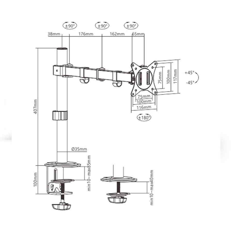 NOSAČ ZA MONITOR GEMBIRD MA-D1-01, montaža na stol, (rotate, tilt, swivel), 17”-32”, up to 9 kg - Image 2