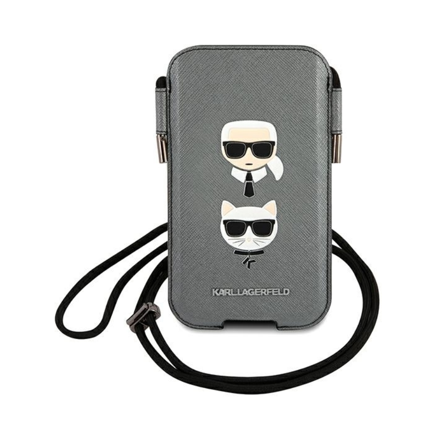 ORIGINAL KARL LAGERFELD TORBICA SAFFIANO IKONIK KARL&CHOUPETTE HEAD KLHCP12MOPHKCG 6,1 INČA SIVA