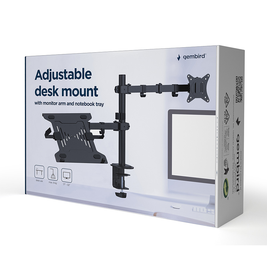 NOSAČ ZA MONITOR I LAPTOP GEMBIRD MA-DA-03, montaža na stol, monitors up to 32" and notebooks up to 15.6" - Image 3