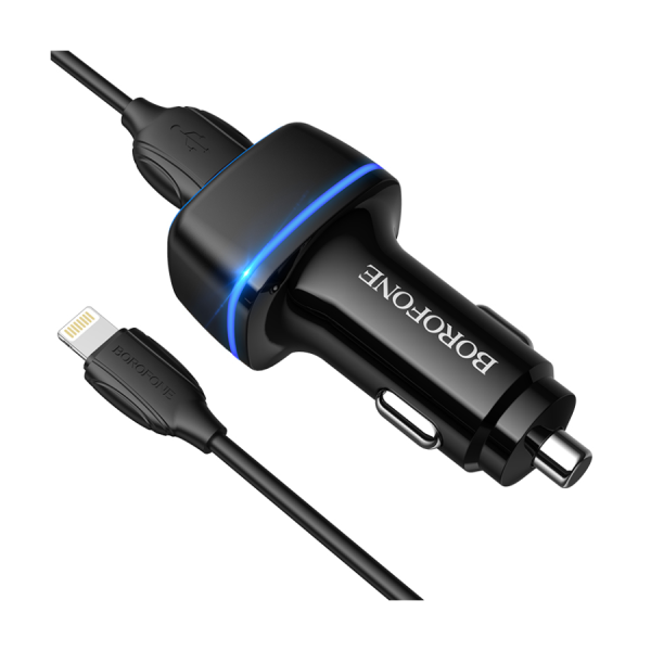 AUTO PUNJAČ BOROFONE BZ14 MAX – 2XUSB – 2,4A SA USB NA LIGHTNING KABLOM CRNI