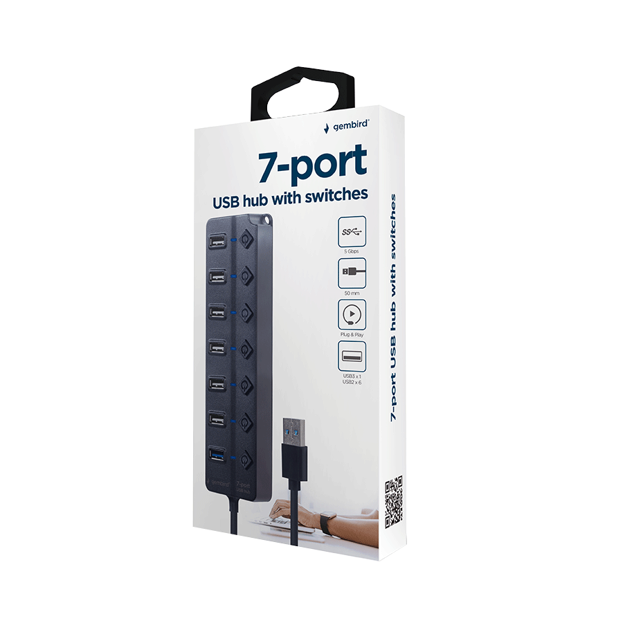 USB HUB 7-portni (1 x USB 3.1 + 6 x USB 2.0) sa prekidačima, crni UHB-U3P1U2P6P-01 - Image 6