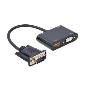 Video adapter VGA to HDMI + VGA adapter 0.15 m, black, GEMBIRD A-VGA-HDMI-02