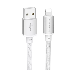 USB kabal BOROFONE BX95 Vivid silicone charging data cable 1m, 2,4A, iPhone/lightning silver