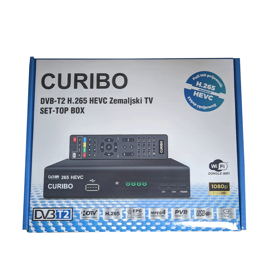 CURIBO TV RECEIVER DVB-T2/C H.265, aerial + cable