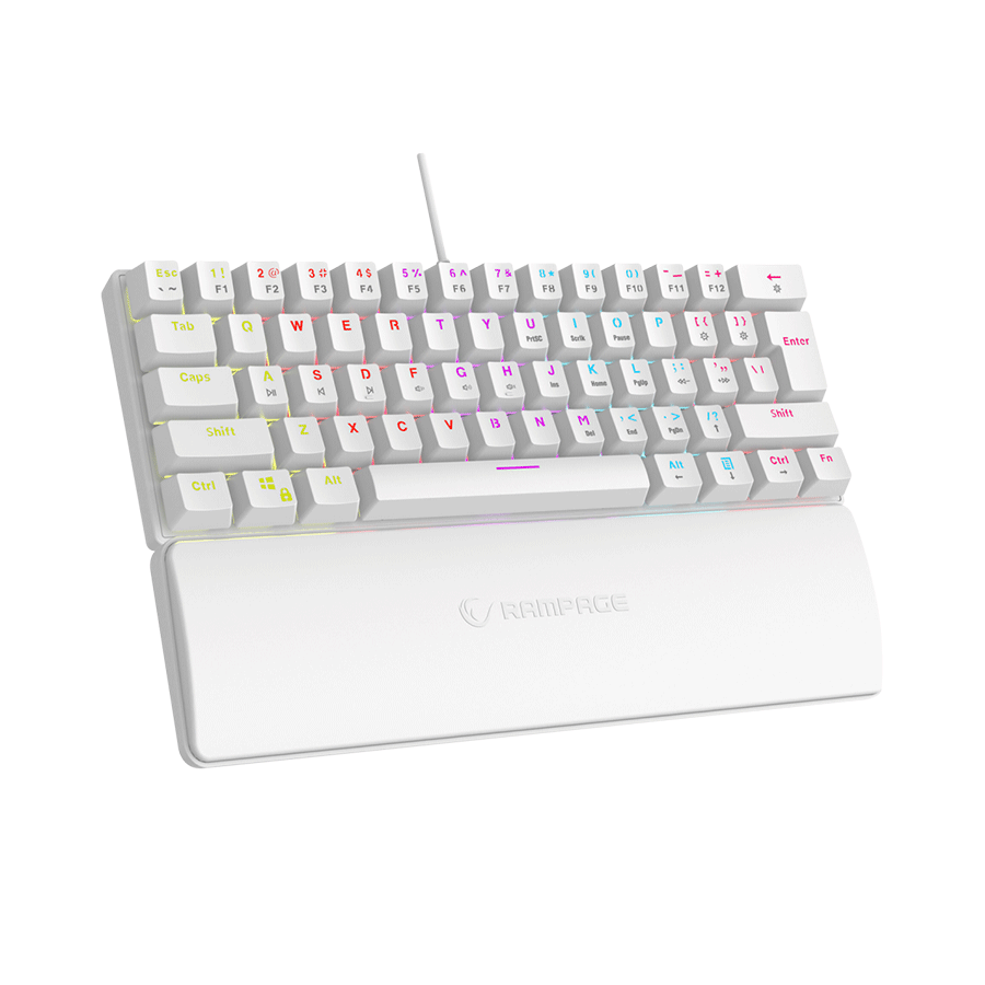 Tastatura gaming RAMPAGE PLOWER K60 White US Layout Wrist Support Blue Switch Gaming Keyboard