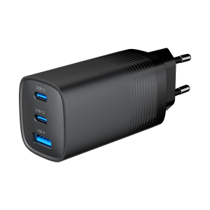 USB punjač 2xType-C + 1xUSB-A fast charger, 65W PD, back GEMBIRD, TA-UC-PDQC65-01-BK