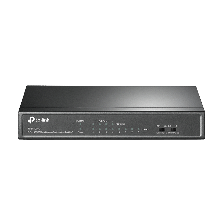 SWITCH TP Link TL-SF1008LP 8-portni 10/100Mbps neupravljani prekidač sa 4-porta PoE, metalno kućište, montaža na desktop, PoE budžet 41W.