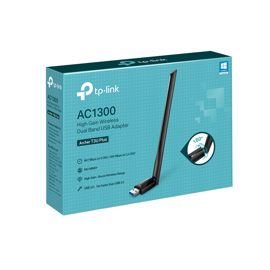 USB WLAN adapter ARCHER-T3UPLUS AC1300 High Gain Wireless Dual Band USB Adapter, 867 Mbps on 5 GHz, 400 Mbps on 2.4 GHz, MU-MIMO, High Gain Antenna - Image 2