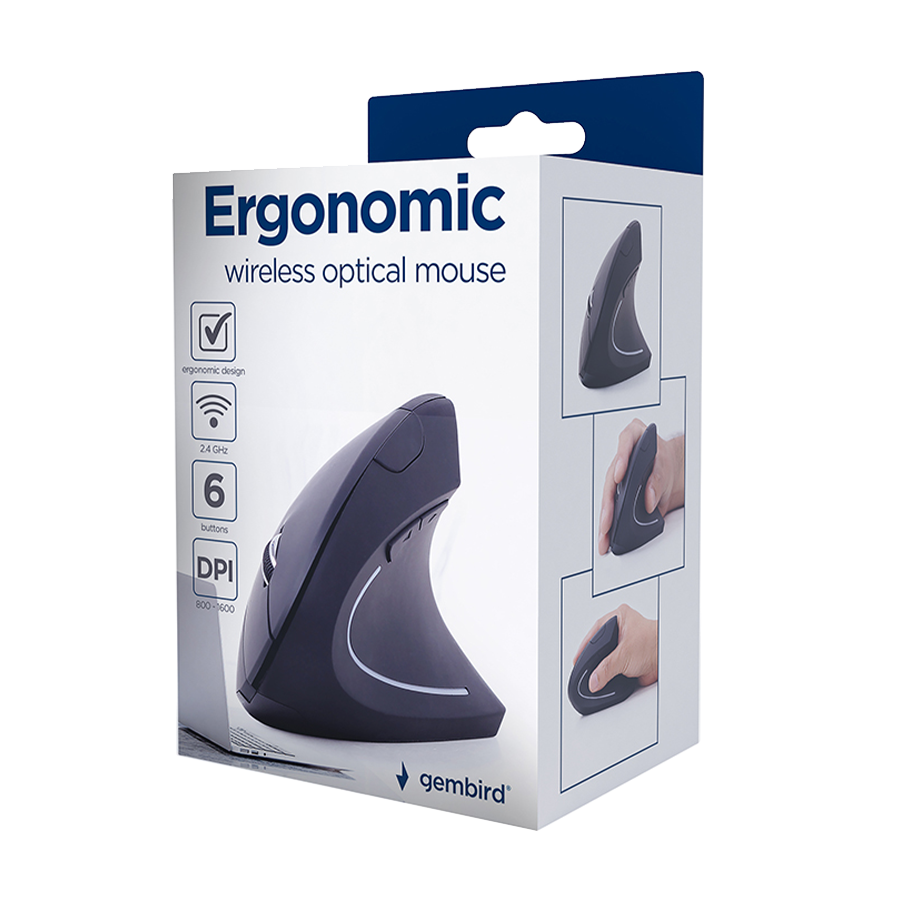 Miš GEMBIRD MUSW-ERGO-01, 6-button wireless optical mouse, black, 800-1200-1600 DPI, MUSW-ERGO-01 - Image 7