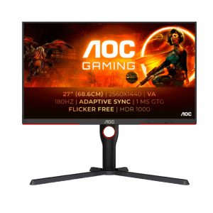 MONITOR AOC Gaming Q27G3XMN Mini LED 27” VA, 16:9, 2560x1440, 180Hz, 1ms, 1000 cd/m2, 4000:1, Audio,2x HDMI, DP, Full Ergonomic, Black-Red, VESA 3y