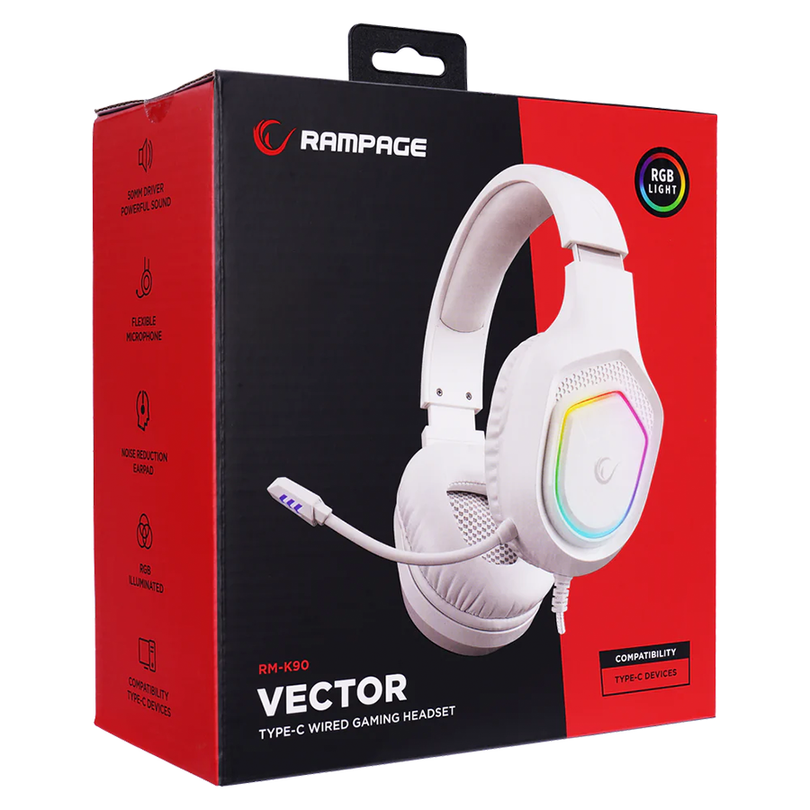 Slušalice sa mikrofonom gaming RAMPAGE RM-K90 VECTOR white, RGB LED, Type-C - Image 7