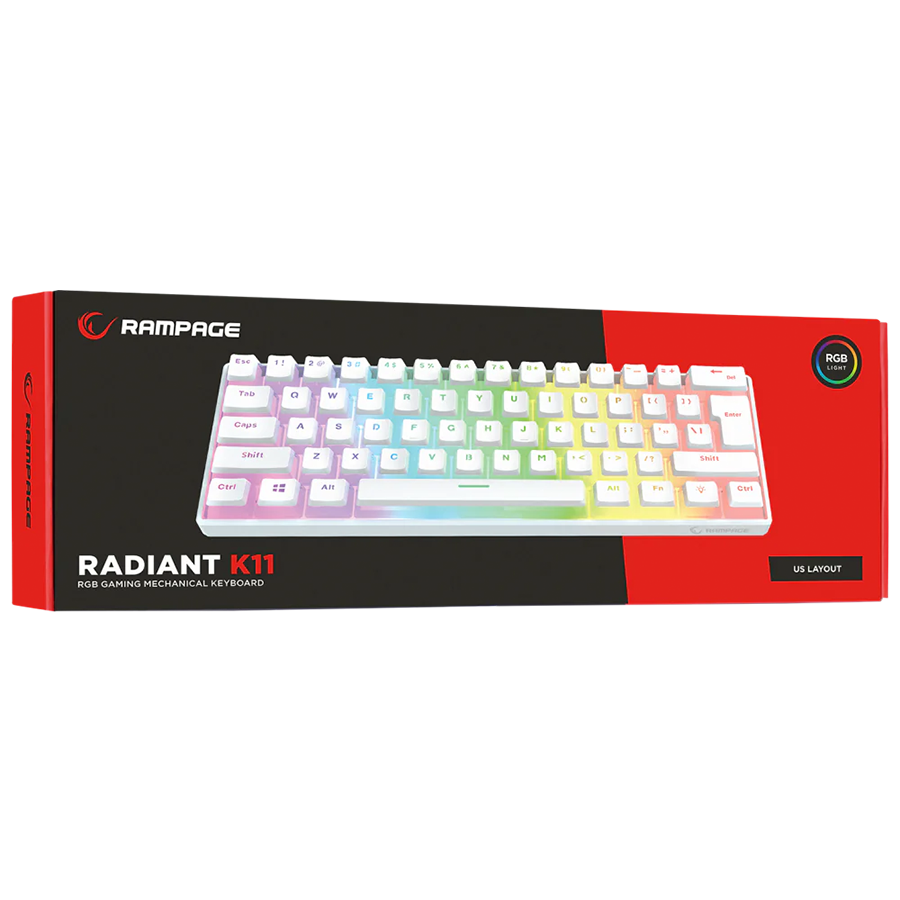 Tastatura gaming RAMPAGE RADIANT K11 white, red switch, Type-C, RGB, US Layout, pudding keycaps, 38969 - Image 8