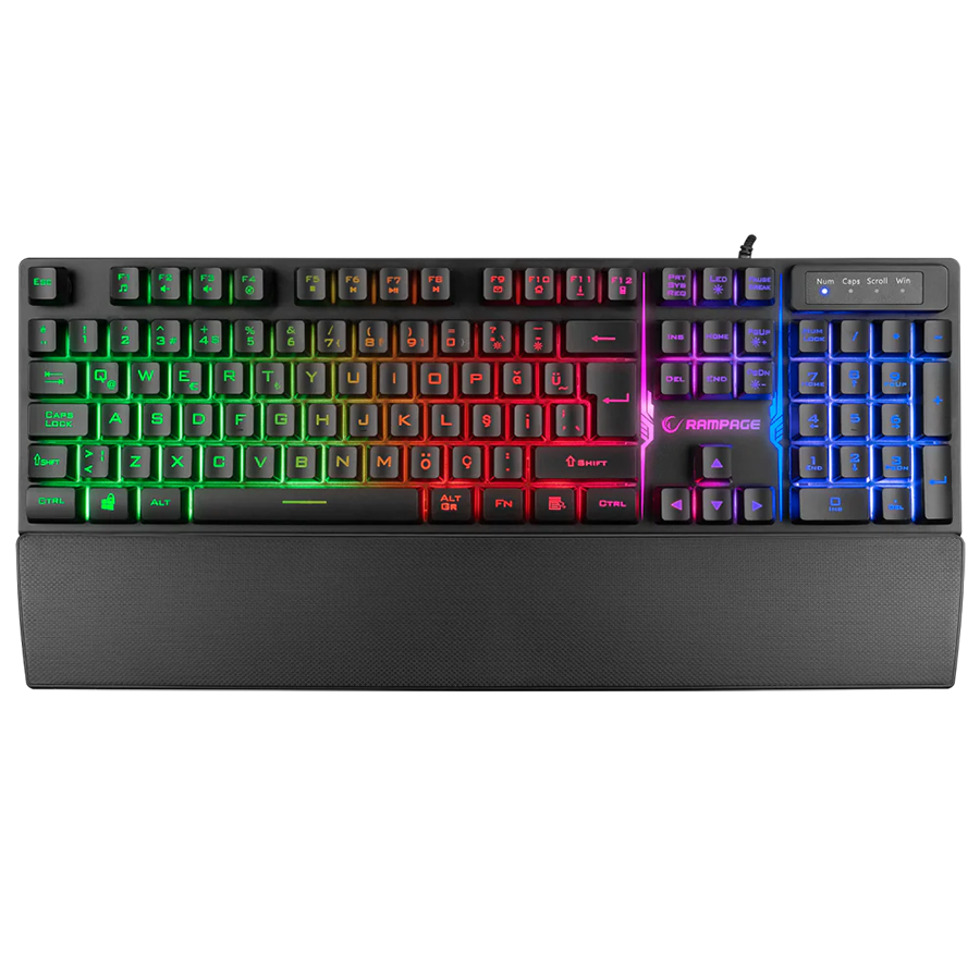 Tastatura gaming RAMPAGE KB-RX77 RUNNER Black USB Rainbow Illuminated US/ENGLISH LAYOUT Wrist Support, 39909 - Image 2