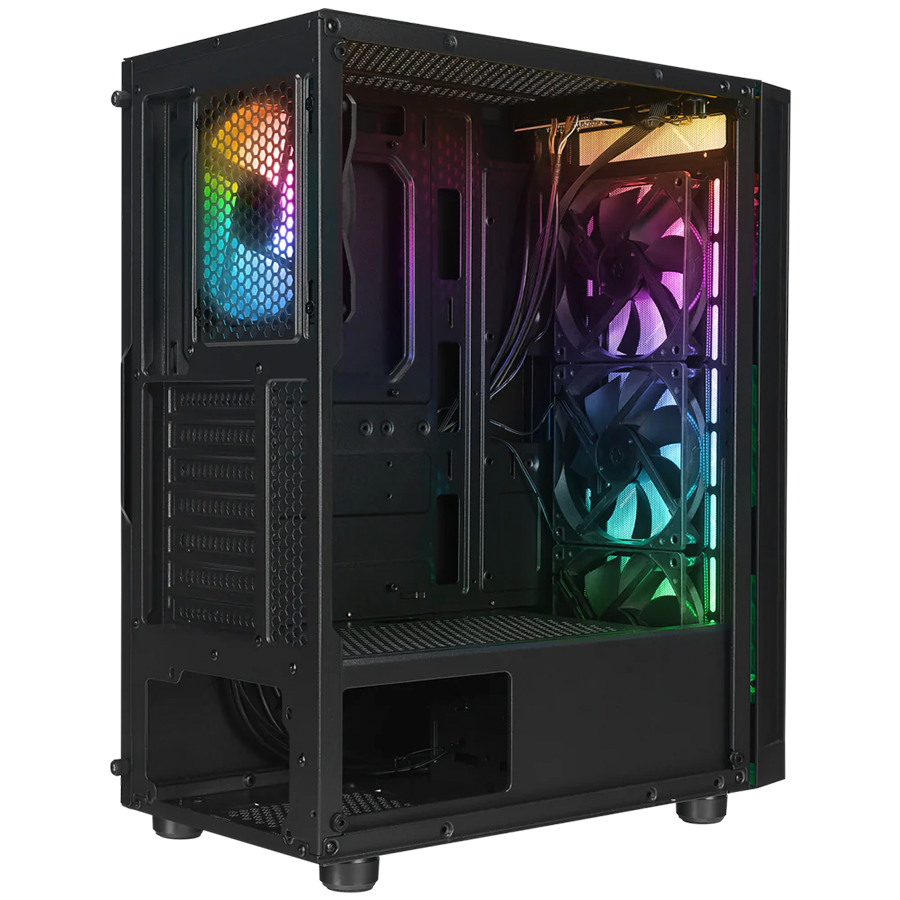 Kućište gaming RAMPAGE AZZA V1 Tempered Glass Black 3*12CM Black 1* 12CM ARGB Fan ATX Mid-T Gaming Player Case - Image 3