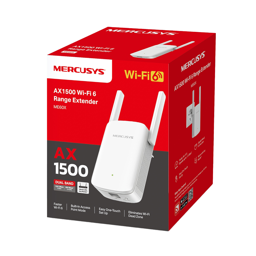 MERCUSYS ME60X AX1500 Wi-Fi Range Extender, 2.4 GHz + 5 GHz, 2×Fixed External Antennas, 1×G Port, Wall Plugged - Image 3