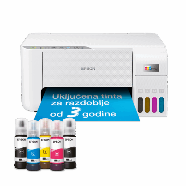 Printer Epson MFP EcoTank ITS L3276 print/scan/copy 33str/min BW. 15str/min color. rezolucija printanja 5.760 x 1.440 dpi. USB+WiFi. Boja bijela