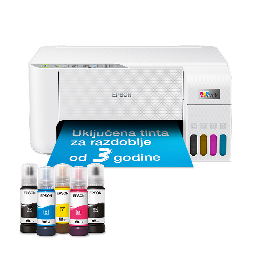 Printer Epson MFP EcoTank ITS L3276 print/scan/copy 33str/min BW. 15str/min color. rezolucija printanja 5.760 x 1.440 dpi. USB+WiFi. Boja bijela