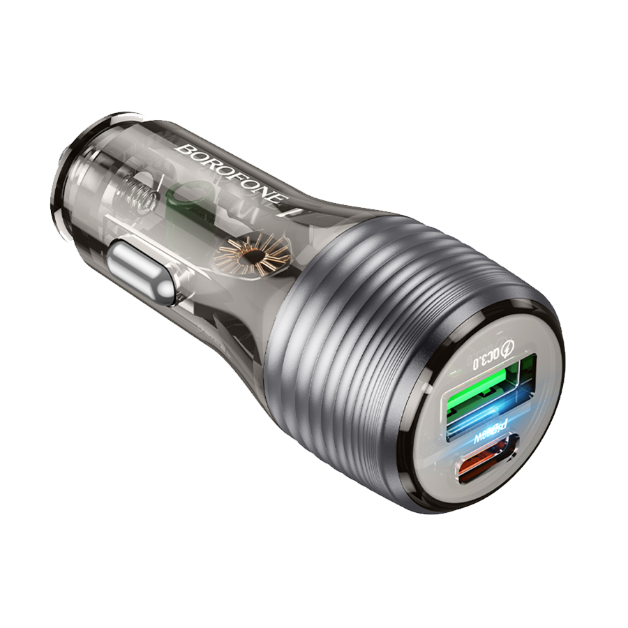 Auto Punjač sa kablom 1m Type-C to Type-C BOROFONE BZ30 Absolute PD30W+QC3.0 car charger set USB + Type-C, transparent black - Image 3