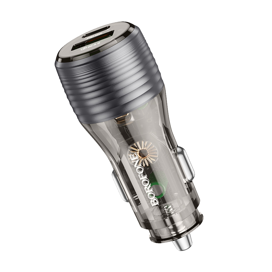 Auto Punjač sa kablom 1m Type-C to Type-C BOROFONE BZ30 Absolute PD30W+QC3.0 car charger set USB + Type-C, transparent black - Image 4