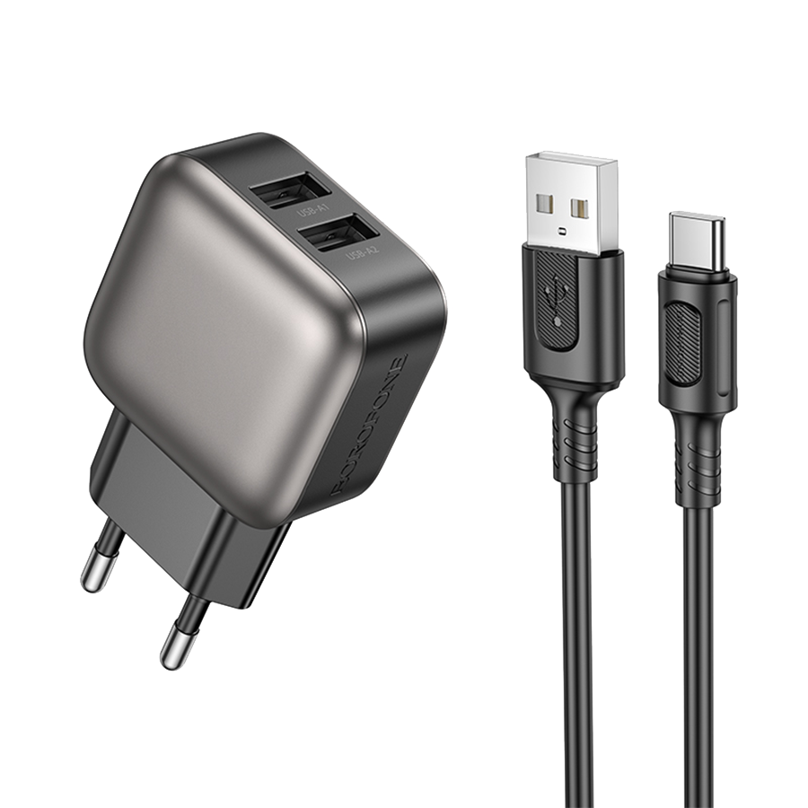 USB punjač sa kablom 1m USB to Type-C BOROFONE BAS51A Absolute dual-port charger set Type-C black