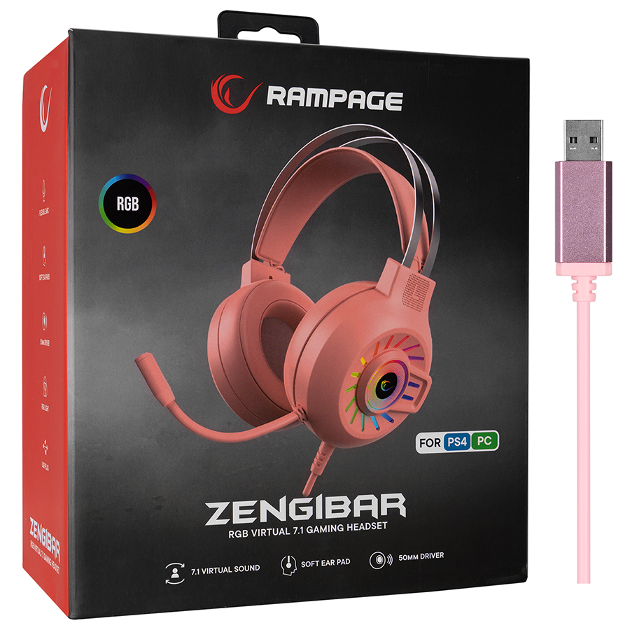 Slušalice sa mikrofonom gaming RAMPAGE RM-K44 ZENGIBAR Pink 7.1 Surround RGB Light Effect, 36019 - Image 7