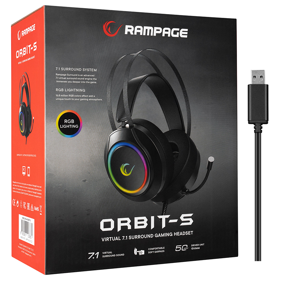 Slušalice sa mikrofonom gaming RAMPAGE RM-K45 ORBIT-S Black RGB Led 7.1 Gaming Headset with Microphone, 35150 - Image 7