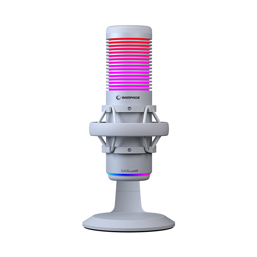 Mikrofon gaming RAMPAGE BEMOL RGB White Microphone with Shock Mount and Pop Filter for Gaming, Streaming, Podcasts, 41148 - Image 2