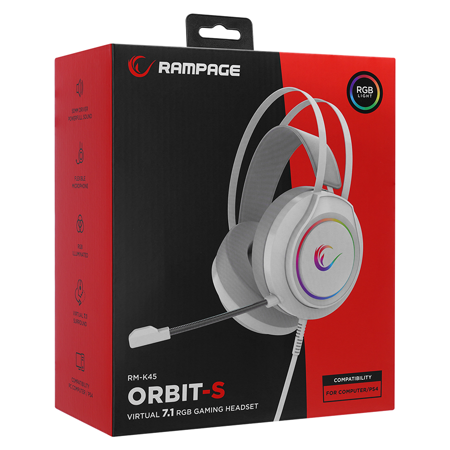 Slušalice sa mikrofonom gaming RAMPAGE RM-K45 ORBIT-S White RGB Led 7.1 Gaming Headset with Microphone, 40794 - Image 8