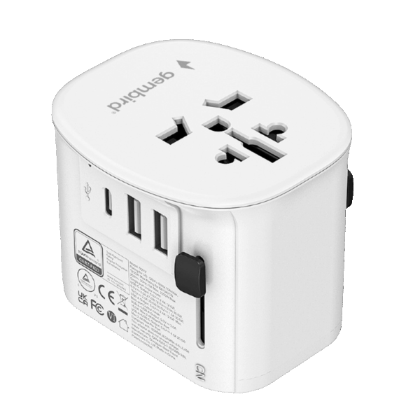 Univerzalni strujni adapter za sve zemlje + USB + Type-C punjač GEMBIRD, 20 W, white, TPA-EU2A1C15-01-W