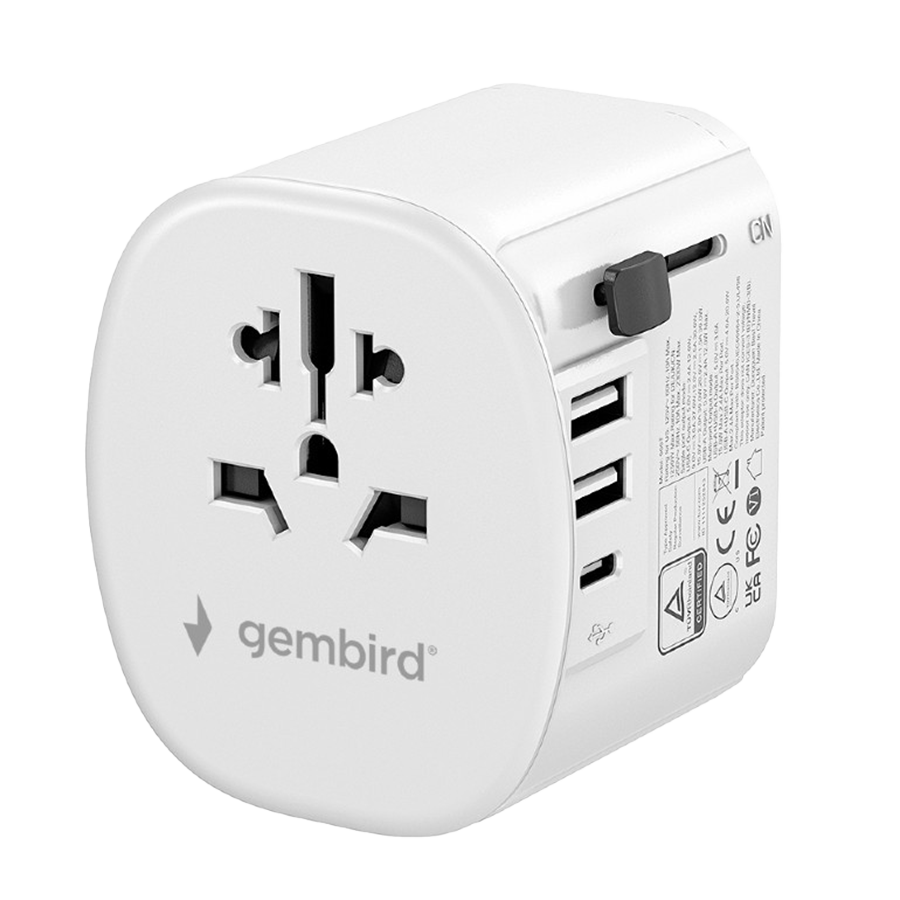 Univerzalni strujni adapter za sve zemlje + USB + Type-C punjač GEMBIRD, 20 W, white, TPA-EU2A1C15-01-W - Image 7