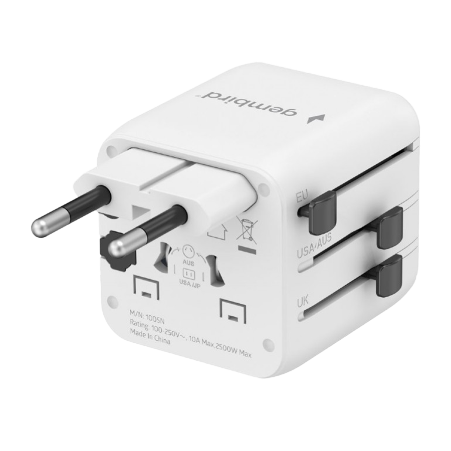 Univerzalni strujni adapter za sve zemlje GEMBIRD, 20 W, white, TPA-INT-01-W - Image 3