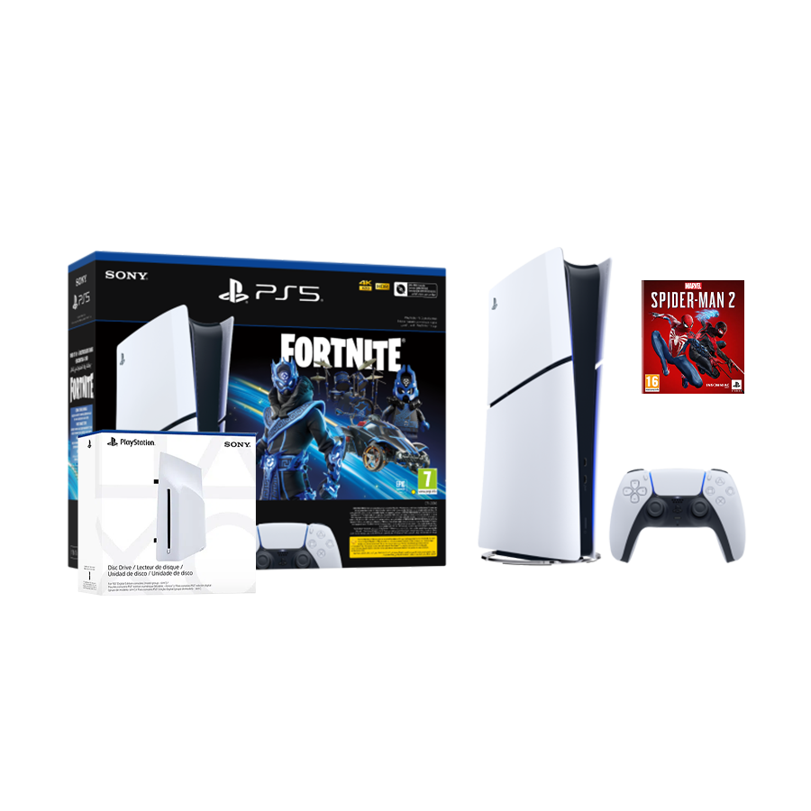 PlayStation 5 Slim Digital Edition D chassis+Playstation Disc drive+ +Fortnite VCH+Marvel's Spider-Man 2 St. E.VCH 1000045170MSM2V2
